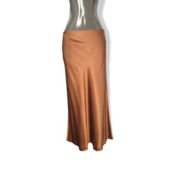 Vivienne Tam Women's Golden Brown 100% Silk Straight Ankle Length Skirt Size 3